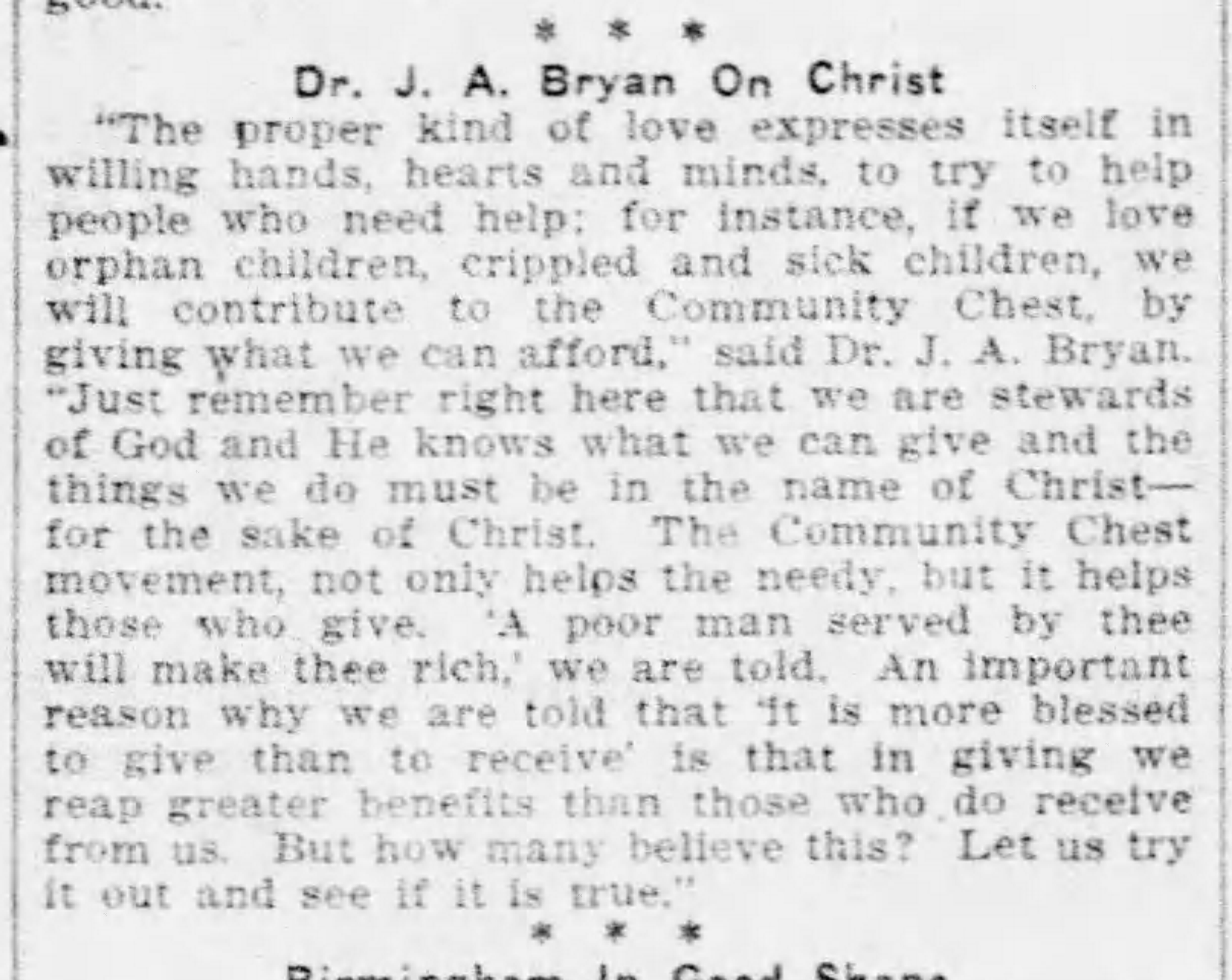 J.A. Bryan on Christ